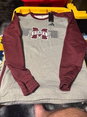 adidas Men's Maroon and Gray Mississippi State Crewneck Sweatshirt